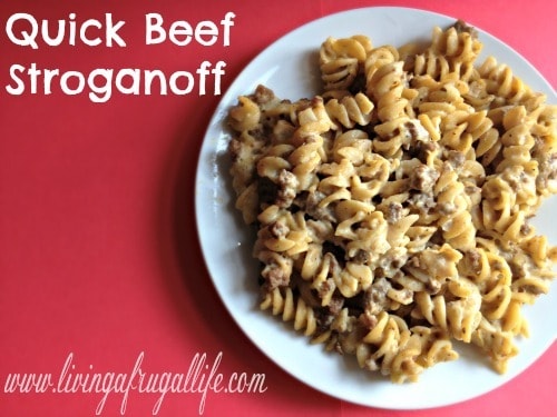 Who doesn't love a quick family meal? This quick Beef Stroganoff is my go to meal when I am short on time! If has cream soups - beef - onions - sour cream and more! This stroganoff is perfect for every mom!