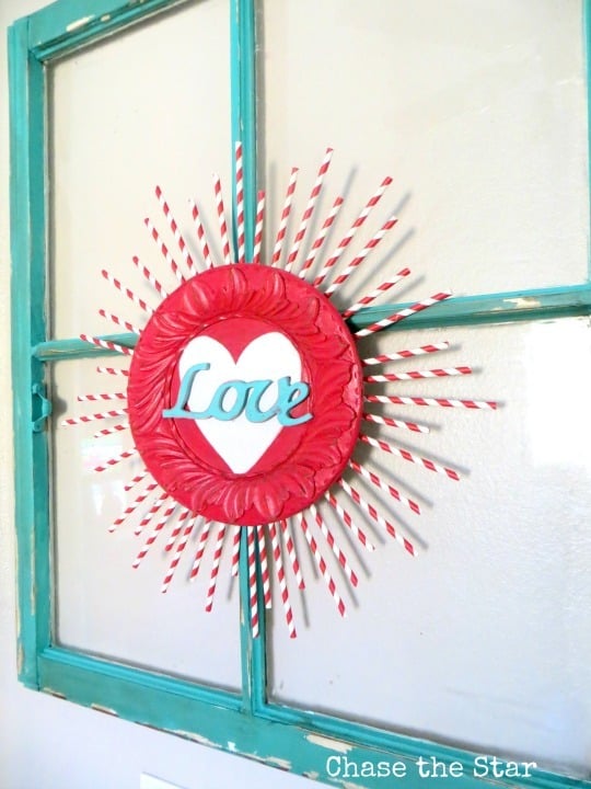 This valentines decoration of valentine sunburst is cute for any size house or budget! Also includes more valentines heart decoration ideas for your home!