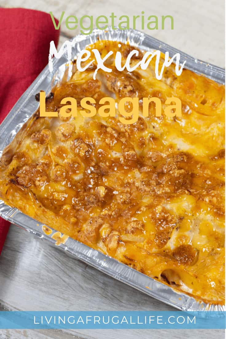 Aluminum dish od vegetarian mexican lasagna with tortillas