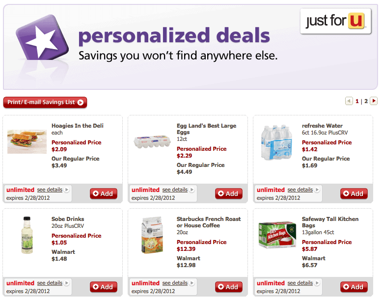 Vons Personalized Saving