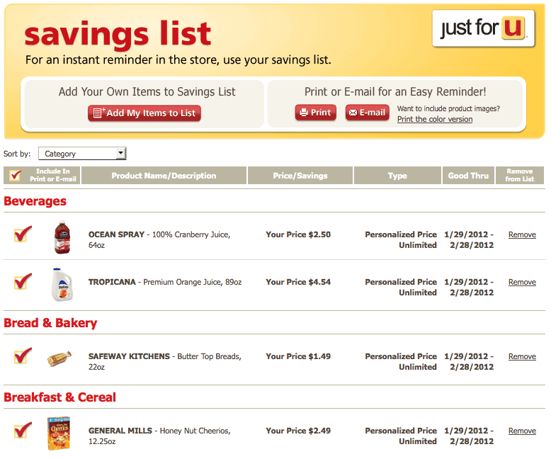 Vons Saving List