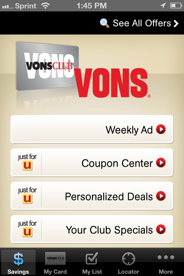 Vons Just for U App