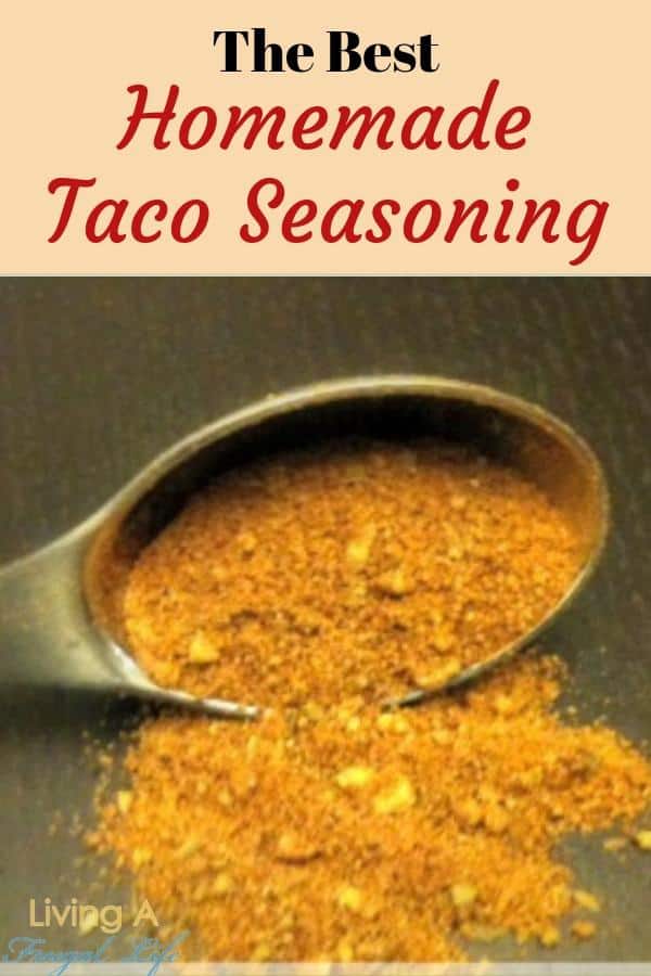 homemade taco seasoning mix in a tablespoon spilled on a counter to show the texture.