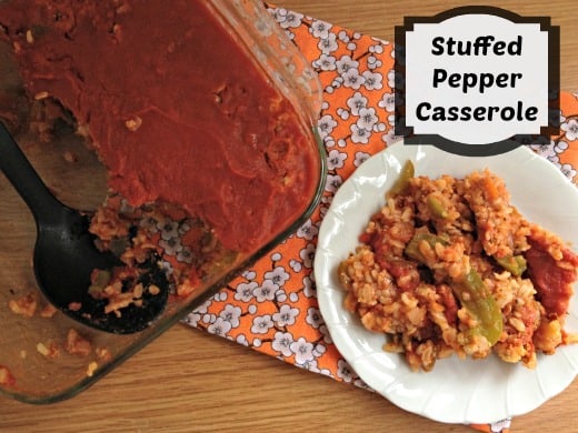 Stuffed Pepper Casserole is the best mix of stuffed peppers and a 1 dish casserole! it is easy to make and is simple ingredients of -beef - tomato sauce - bell peppers - rice and more!