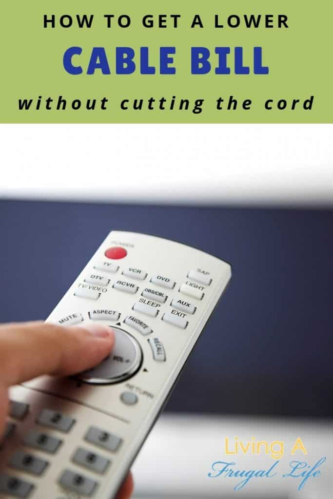 TV controller with TV in the background with text overlay that says "how to get a lower cable bill without cutting the cord"