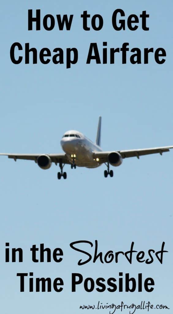 airplane landing from the sky with text that says how to get cheap airfare in the shortest time possible.