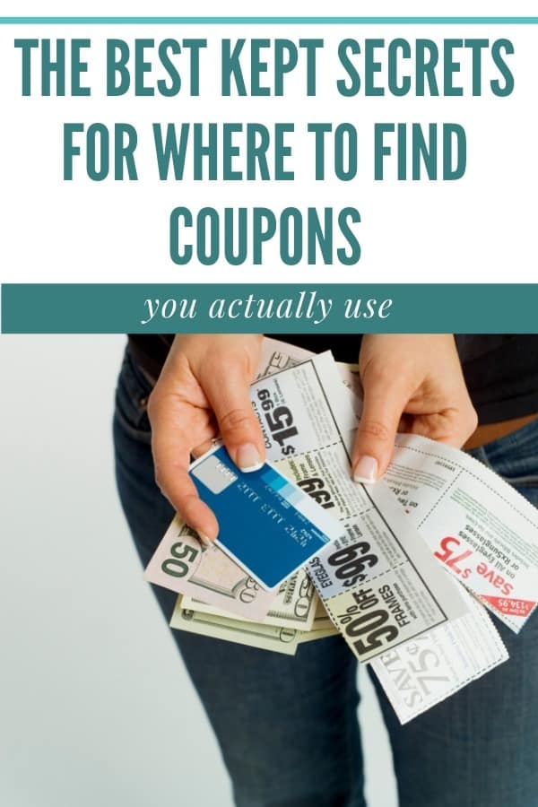 womans hands holding coupons, cash, and a credit card. Text overlay that says the best kept secrets for where to find coupons you actually use.