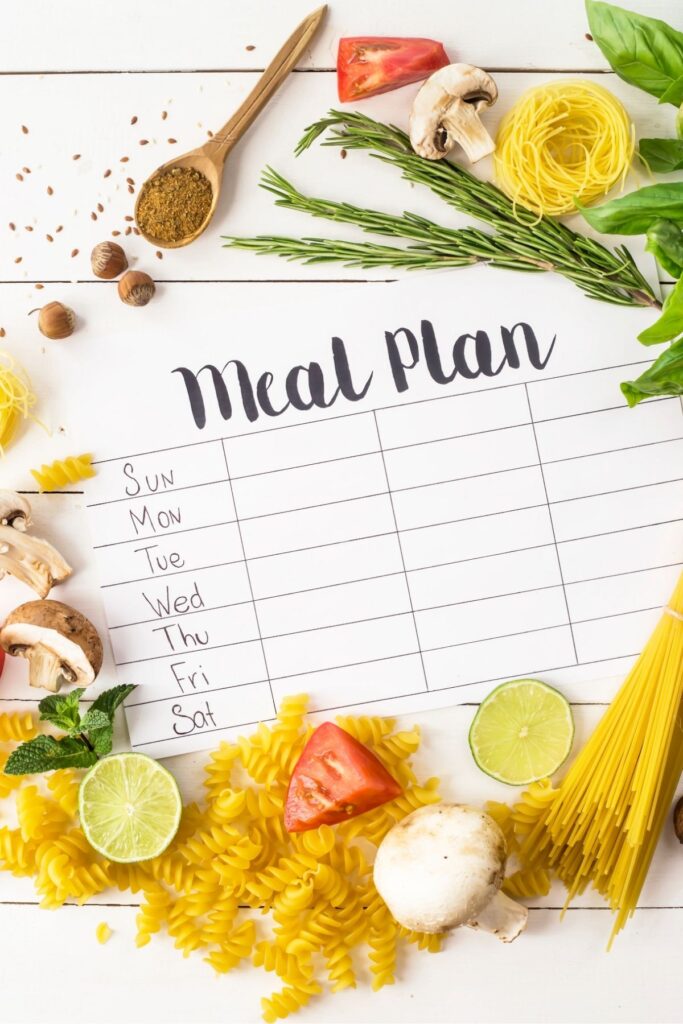 meal plan paper surrounded by ingredients.